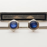 Blue & Silver Cufflinks for Men Vintage & Silver-tone Tie Clip