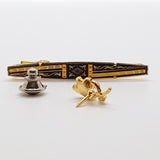 Gold & schwarzer Wappen Manschettenknöpfe Vintage & Gold Rosenkrawatte Clip