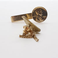 Bouillons de pointes de monnaie en or vintage, pince à cravate et broche à cravate