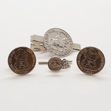 Gemelli per monete con tono d'argento vintage, clip per moneta e perno tie con il terzo occhio