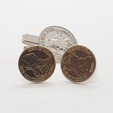 Gemelli per monete con tono d'argento vintage, clip per moneta e perno tie con il terzo occhio