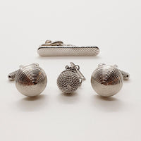 Gemelli rotondi di tono d'argento vintage, clip spogliato e perno tie