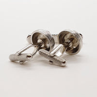 Gemelli rotondi di tono d'argento vintage, clip spogliato e perno tie