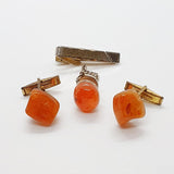 Gematinles de cristal de naranja Vintage, clip de corbata de tonos dorados y alfileres de corbata de naranja