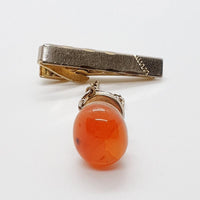 Gematinles de cristal de naranja Vintage, clip de corbata de tonos dorados y alfileres de corbata de naranja