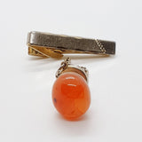 Coup de manchette à cristal orange vintage, clip à tir doré et épingle à cravate orange