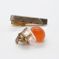 Orangenkristall Manschettenknöpfe Vintage, Gold-Tone-Krawattenclip und Orange Krawattenstift