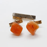 Pungini arancione arancione, clip vintage, cravatta tono in oro e perno arancione