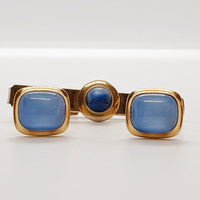 Pale Blue Crystal Cufflinks Vintage, Blue-Stone Tie Clip & Tie Pin