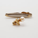 Classic Vintage White & Gold Cufflinks, Tie Clip & Pearl Tie Pin