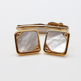 Classic Vintage White & Gold Cufflinks, Tie Clip & Pearl Tie Pin