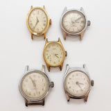 الكثير من 5 Timex الثمانينات من القرن الماضي آرت ديكو الساعات الميكانيكية للأجزاء والإصلاح - لا تعمل