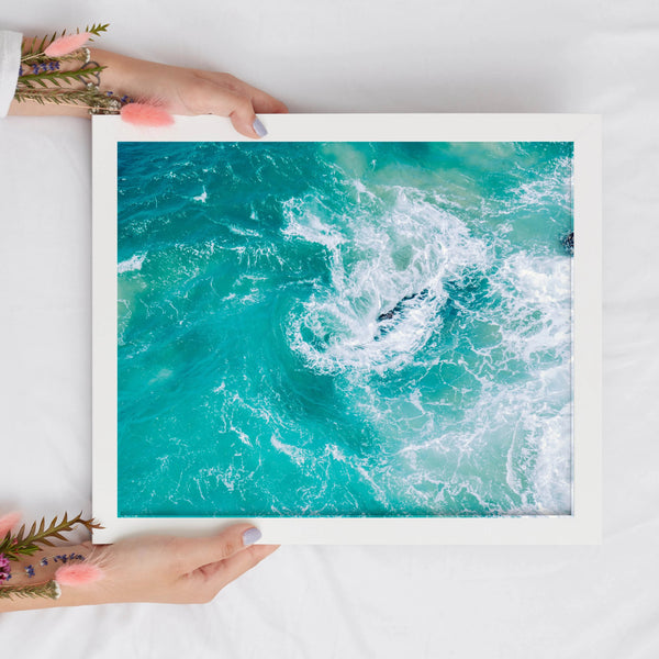 Turquoise Ocean Waves Print | Tropical Blue Printable Wall Art - Vintage Radar