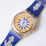 1991 Swatch Anchoraz de azul GK140 reloj | Azul y amarillo Swatch Caballero