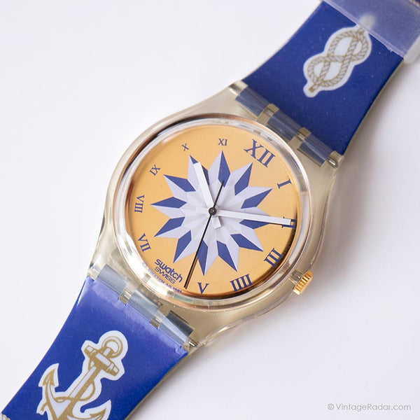 1991 Swatch GK140 Blue Anchorage montre | Bleu et jaune Swatch Gant