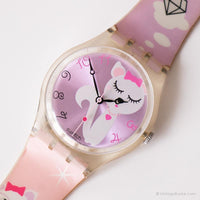 2007 Swatch GE208 Dulce Cat Watch | Orologio rosa con gatto bianco vintage