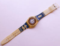 1992 Blue Anchorage GK140 Swatch montre | Blue et or des années 90 Swatch montre