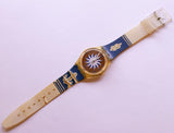 1992 BLUE ANCHORAGE GK140 Swatch Watch | 90s Blue & Gold Swatch Watch