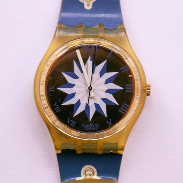1992 Blue Anchorage GK140 Swatch مشاهدة | 90s الأزرق والذهبي Swatch راقب