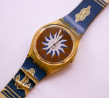 1992 Blue Anchorage GK140 Swatch reloj | 90s azul y oro Swatch reloj