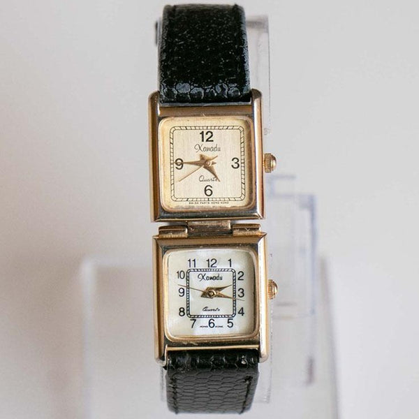 Doppio orologio Xanadu tono in oro | Orologio al quarzo vintage per le donne