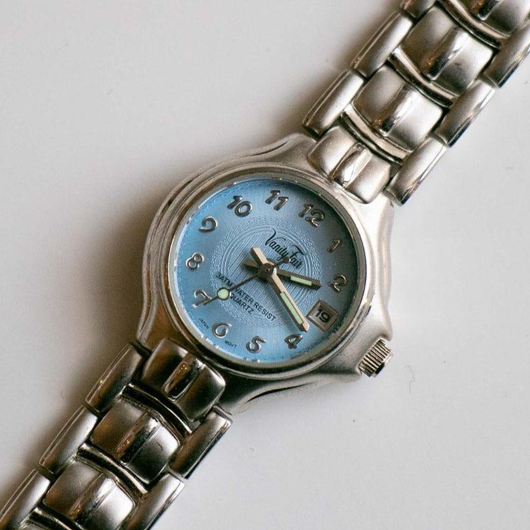 Silver-Tone VANITY FAIR Quartz Watch | Blue-dial Vintage 