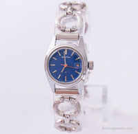 1970s Vintage Seiko School Time Stainless Steel Blue Dial Watch for Her