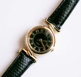 Cuarzo de dial negro vintage reloj | Damas minimalistas vintage ' reloj