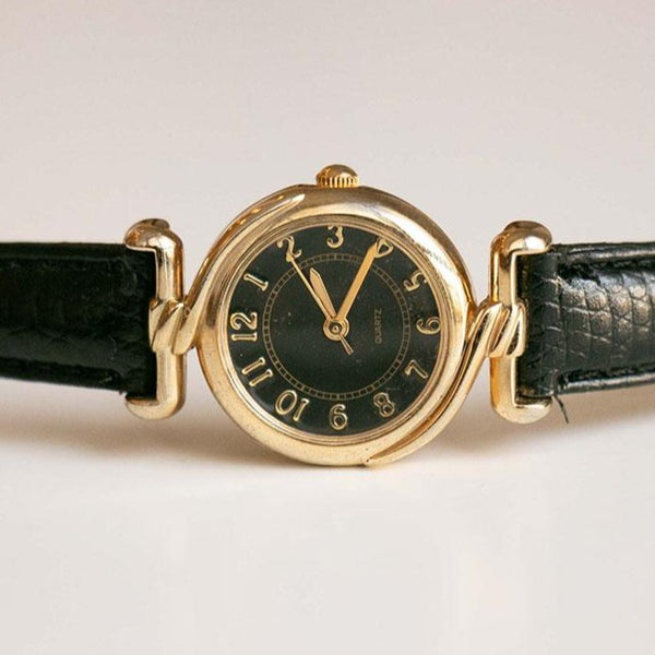 Vintage Black Dial Quarz Uhr | Vintage minimalistische Damen ' Uhr