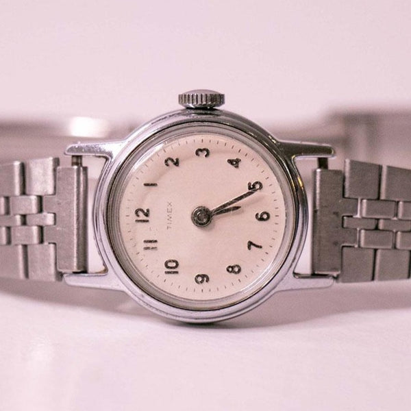 Retro 80s Timex Mechanical Watch for Women Silver-Tone Case
