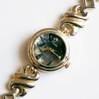 Two-Tone Powin Vintage Watch for Women with Marble Effect Dial