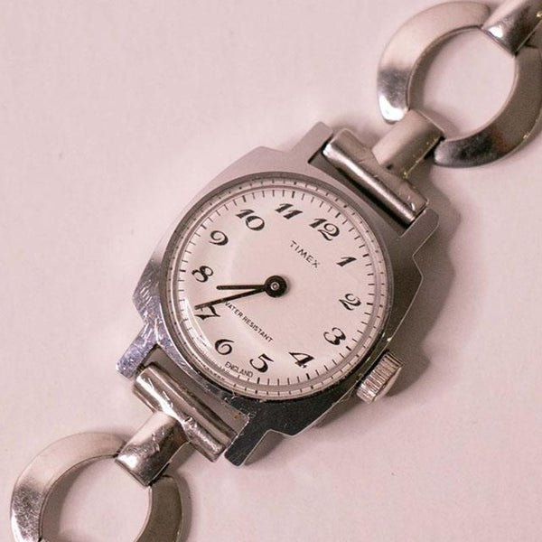 Dial en inglés de la década de 1980 Timex reloj para mujeres con dial blanco