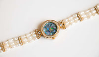 Vintage Lucoral Watch for Women | Blue Marble Effect Dial & Gemstones