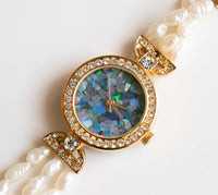 Vintage Lucoral Watch for Women | Blue Marble Effect Dial & Gemstones