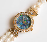 Lucoral vintage reloj para mujeres | Efecto de mármol azul Dial & Gemstones