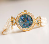 Orologio lucorale vintage per donne | Dial e gemme dell'effetto in marmo blu
