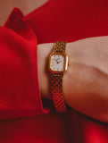 Tono d'oro vintage Seiko V400-5606 orologio rettangolare per donne