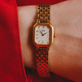 Vintage Gold-Ton Seiko V400-5606 RO rechteckig Uhr für Frauen