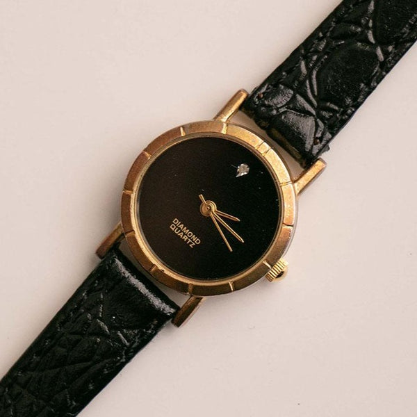 Diamond Quartz Vintage Watch | Orologio vintage del quadrante nero per le donne