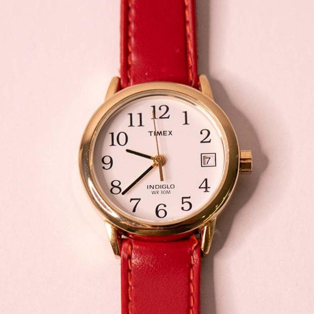 Rare Timex Indiglo Date Watch for Women Red Leather Watch  display picture 1