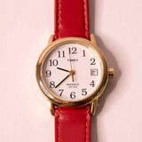 Rare Timex Indiglo Date Watch for Women Red Leather Watch Strap