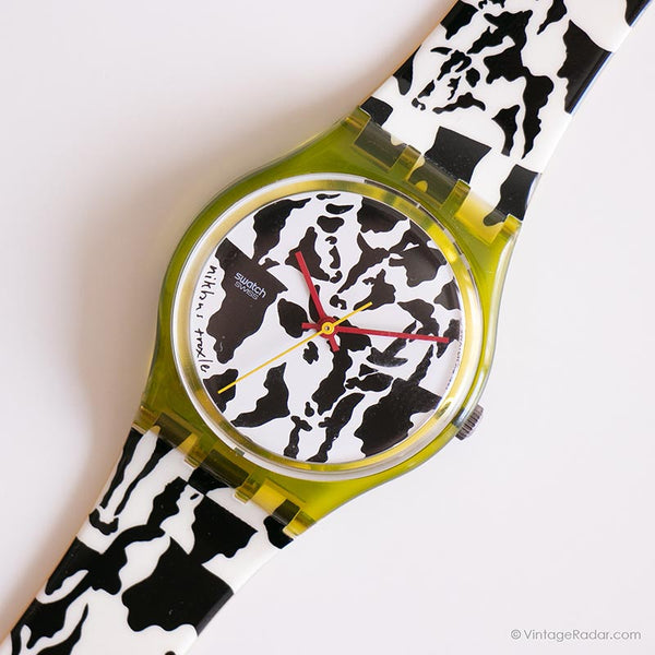 1991 Swatch GZ117 Flaeck montre | Imprimé de vache Swatch avec boîte et papiers