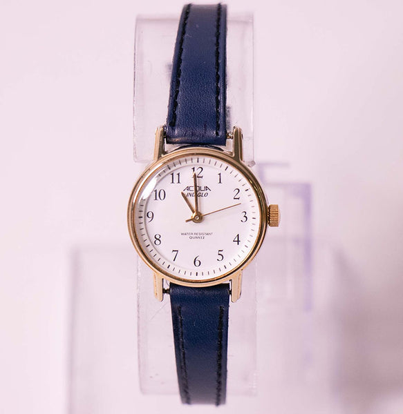 nuovo timex oro, blu navy + cinturino in pelle a pois nuovo timex oro, blu navy + cinturino in pelle a pois