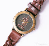 Schwarz und Gold Lorus V501 x066 Mickey Mouse Uhr für Frauen