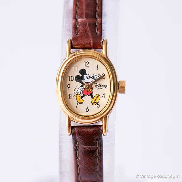 Pequeño ovalado Disney Time Works Mickey Mouse reloj para ella
