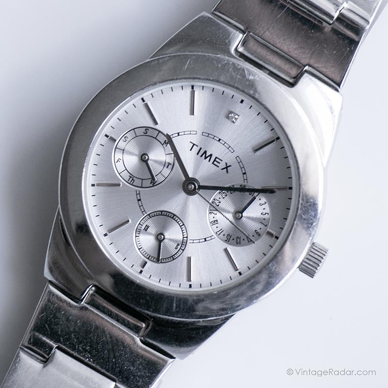 Vintage Timex Luxury Watch for Ladies | Silver-tone Date Watch for Her ...