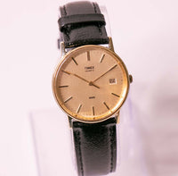 90s Vintage Timex Gold-Tone Quartz Watch for Men and Women