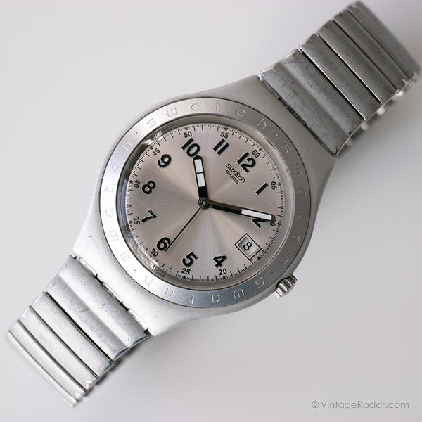 Vintage 2003 Swatch Ygs4014ag sort givré montre | Argent Swatch Ironie