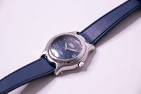 Dia quadrante blu Timex Cinturino in pelle blu di orologio indiglo wr 30m