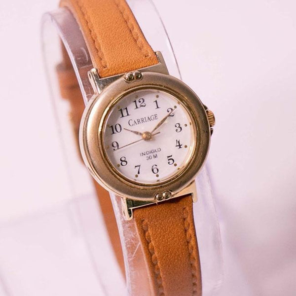 Small Gold Tone Carriage Indiglo Elegant Watch for Women